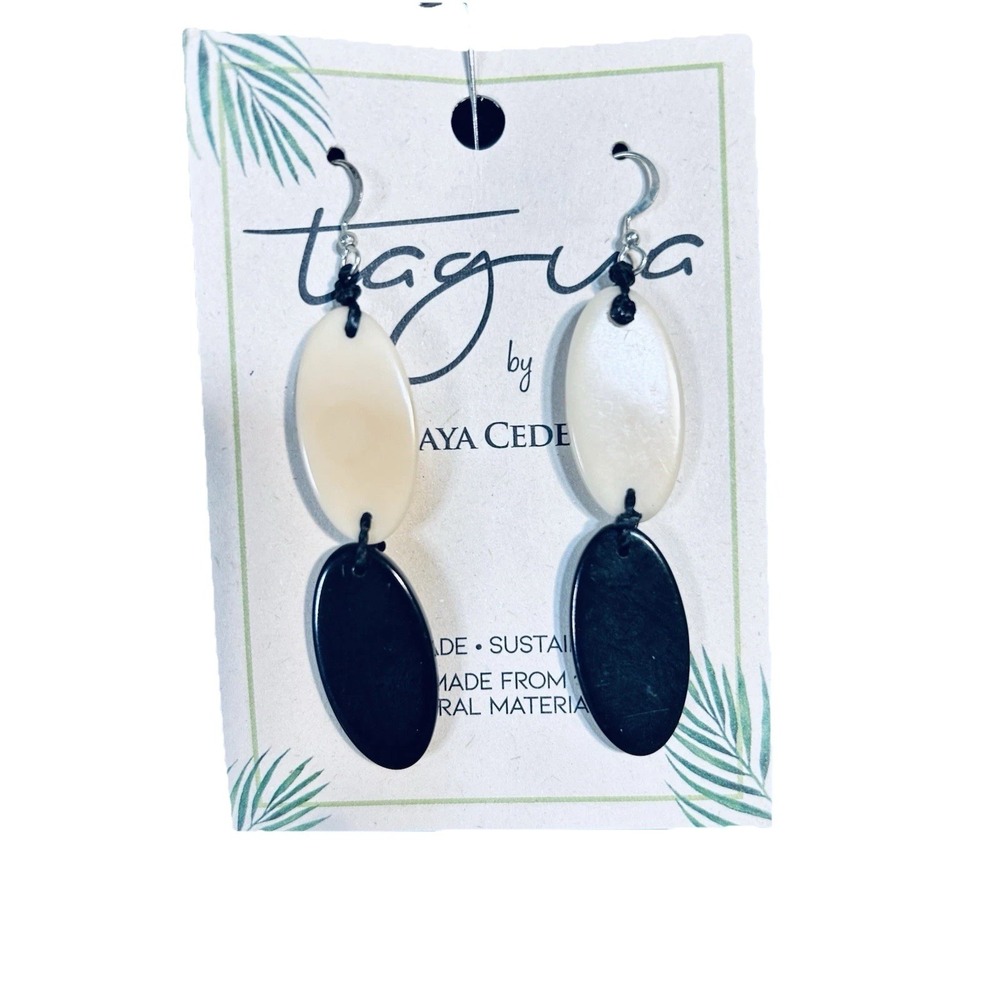 Tagua Nut Earrings Ivory Black Unique Handmade 100% Natural Ecuador